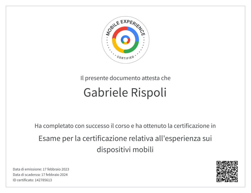 Certificazione Google Siti per dispositivi mobili