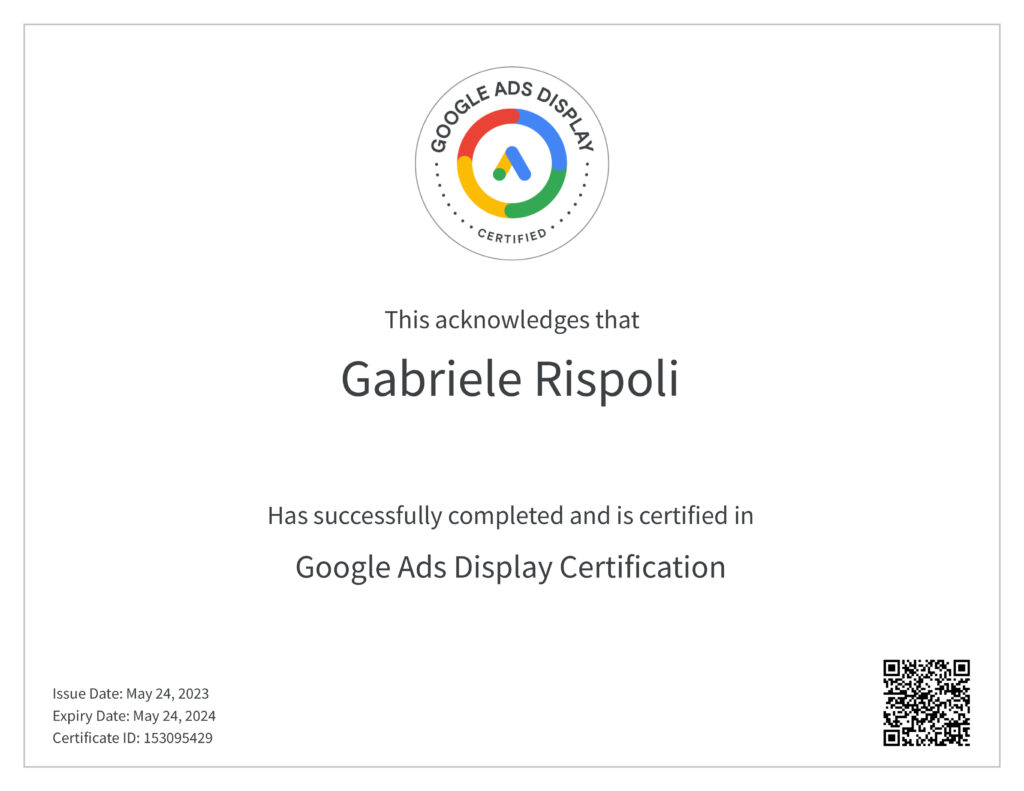Certificazione Google Ads Rete Display Gabriele Rispoli